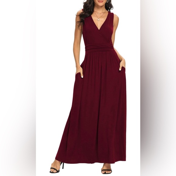 Burgundy Cross Front Maxi Dress - Picture 3 of 5
